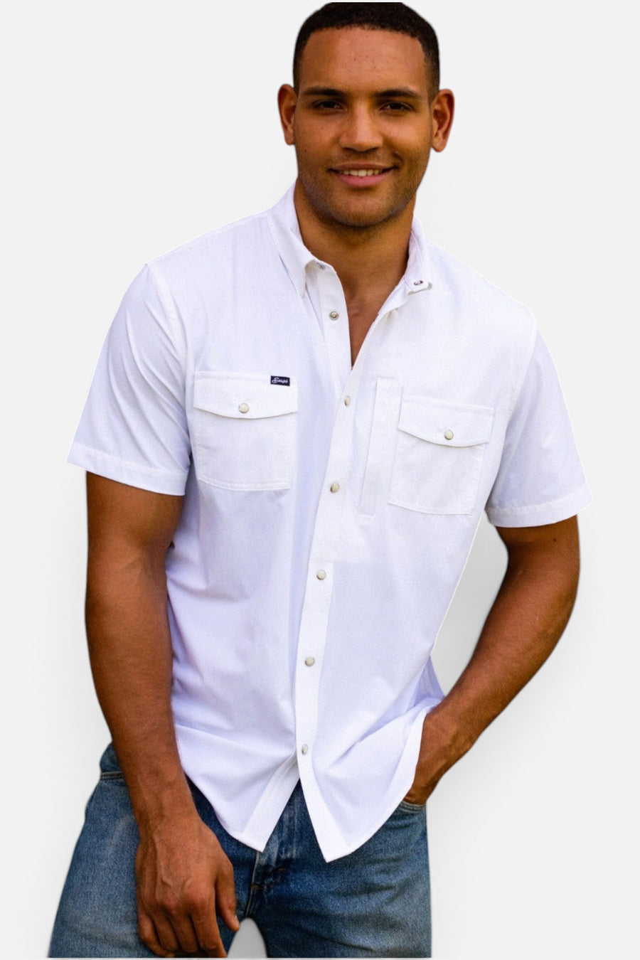 Snaps Clothing Inc. Traveler Short Sleeve in White – side view