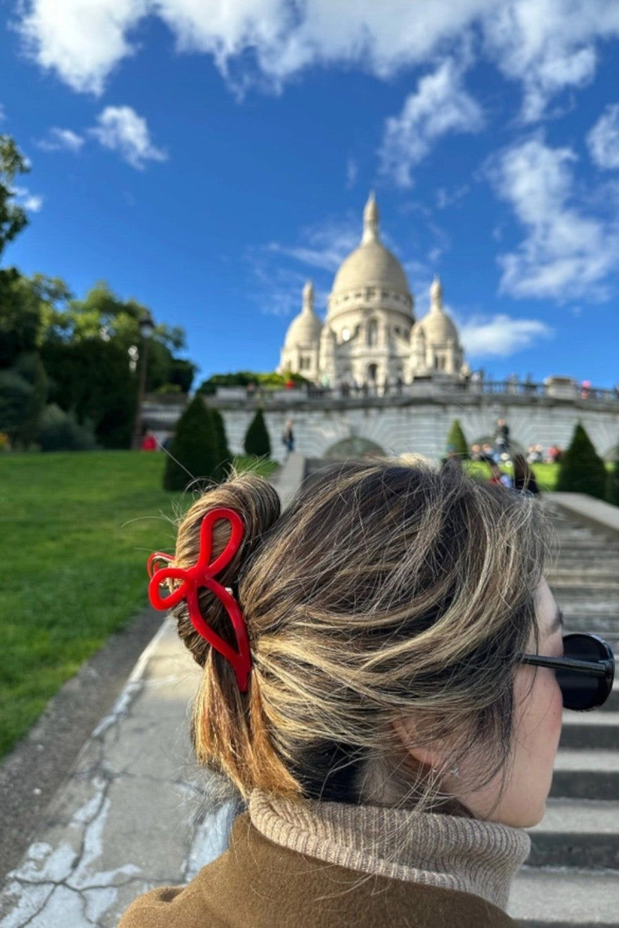 Solar Eclipse Ballet Bow Red Claw Clip – back view