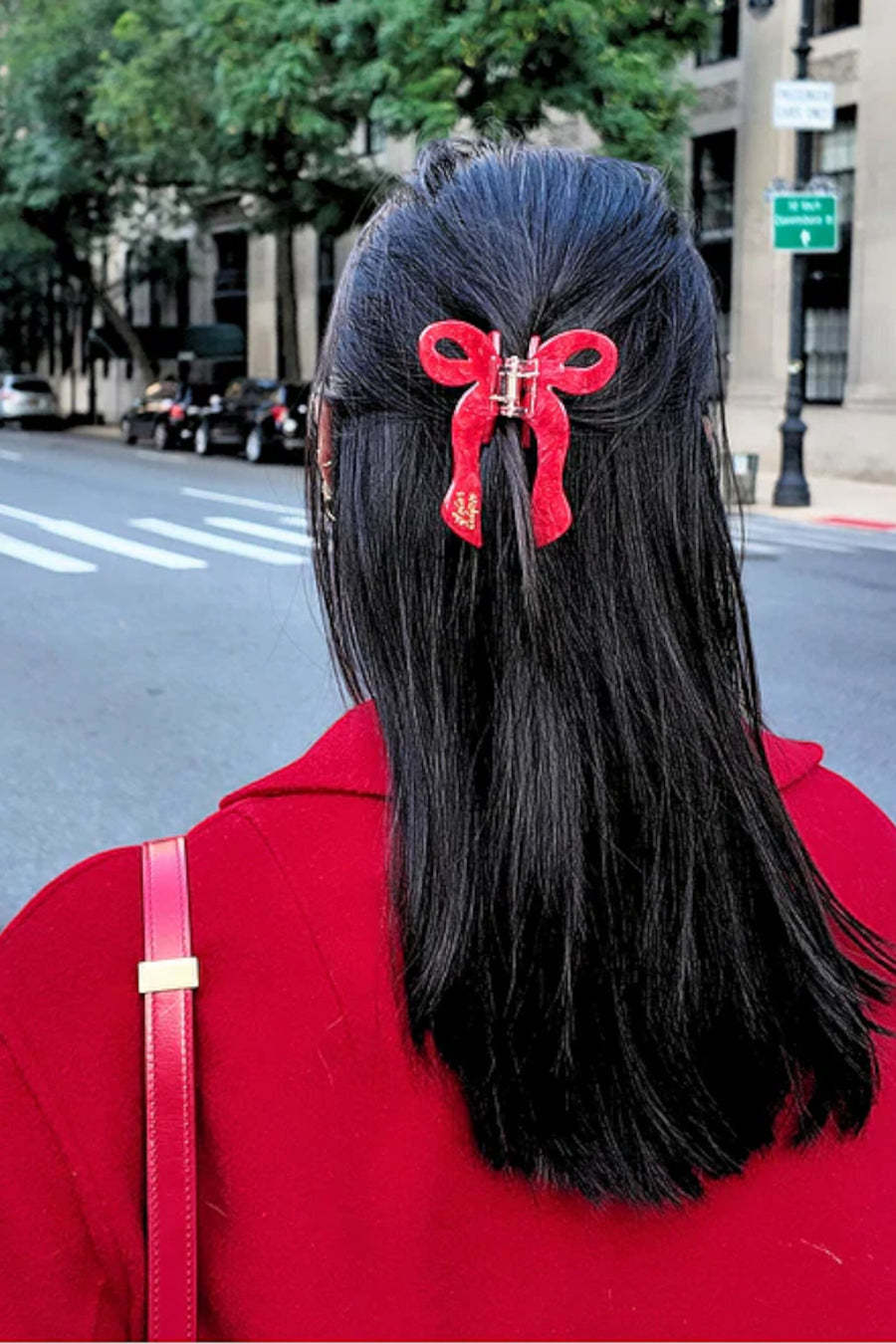 Solar Eclipse Coquette Bow Claw Clip in Red – side view