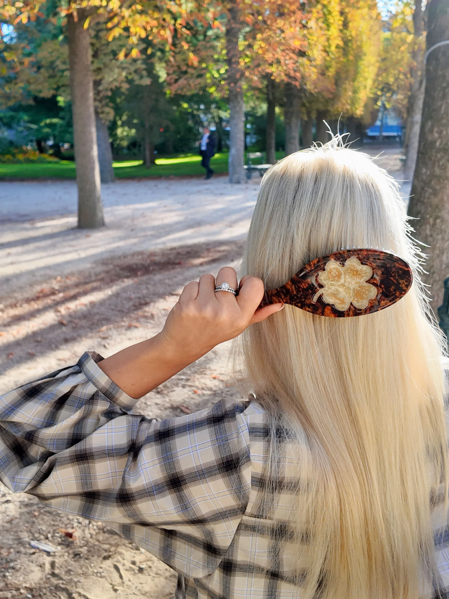 Solar Eclipse Hand-Painted Lucky Clover Hair Brush – detail