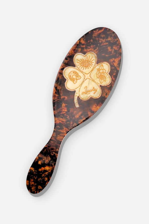 Solar Eclipse Hand-Painted Lucky Clover Hair Brush