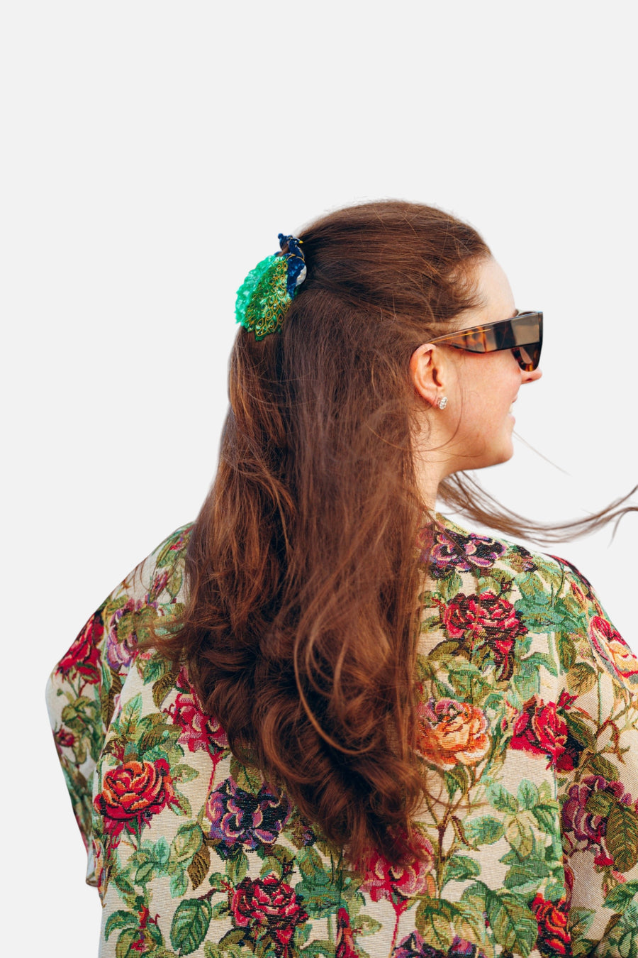 Solar Eclipse Hand-painted Mini Peacock Claw Hair Clip – back view