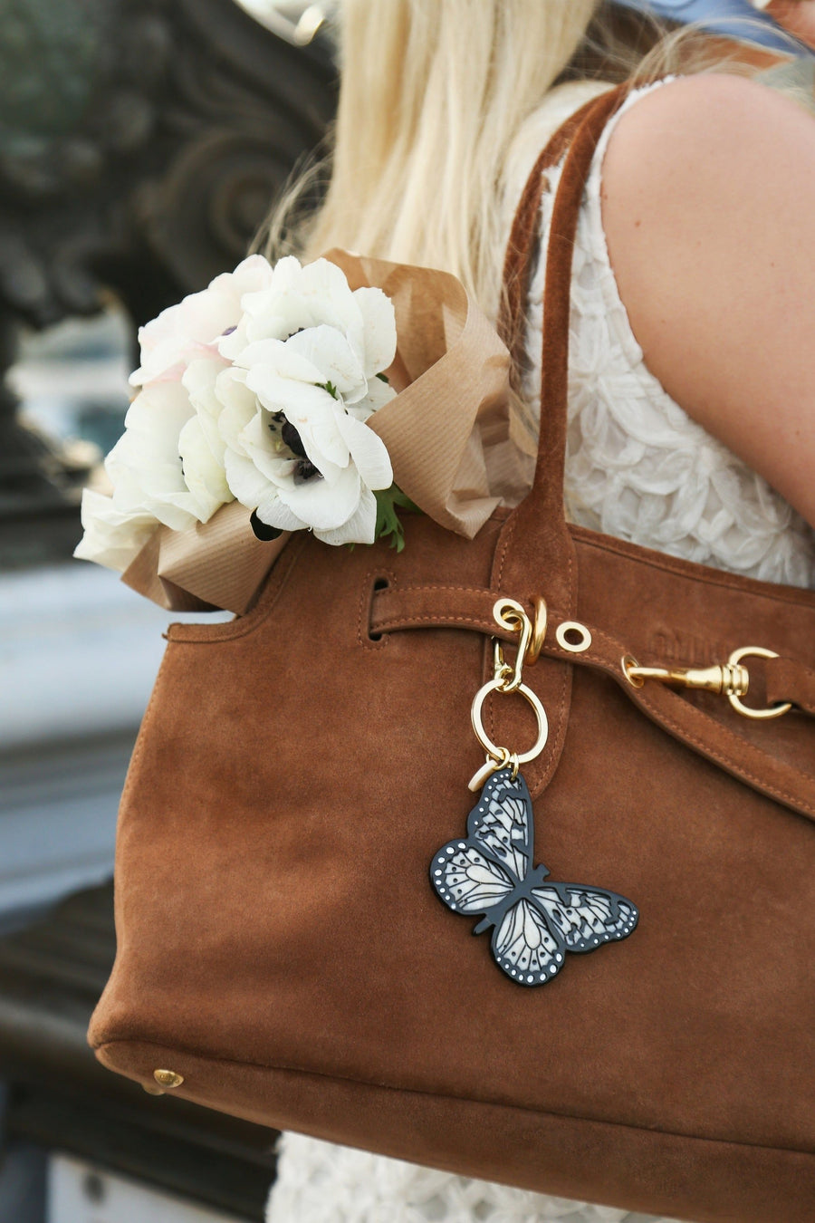 Solar Eclipse Hand-painted Paper Kite Butterfly Bag Charm + Keychain – back view