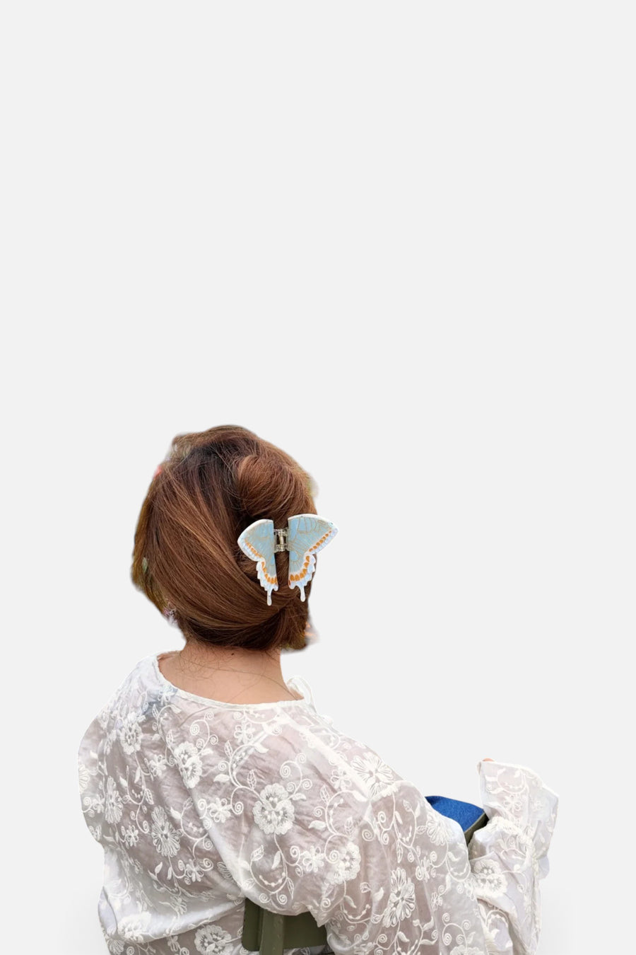 Solar Eclipse Hand-Painted Swallowtail Butterfly Claw Hair Clip – back view