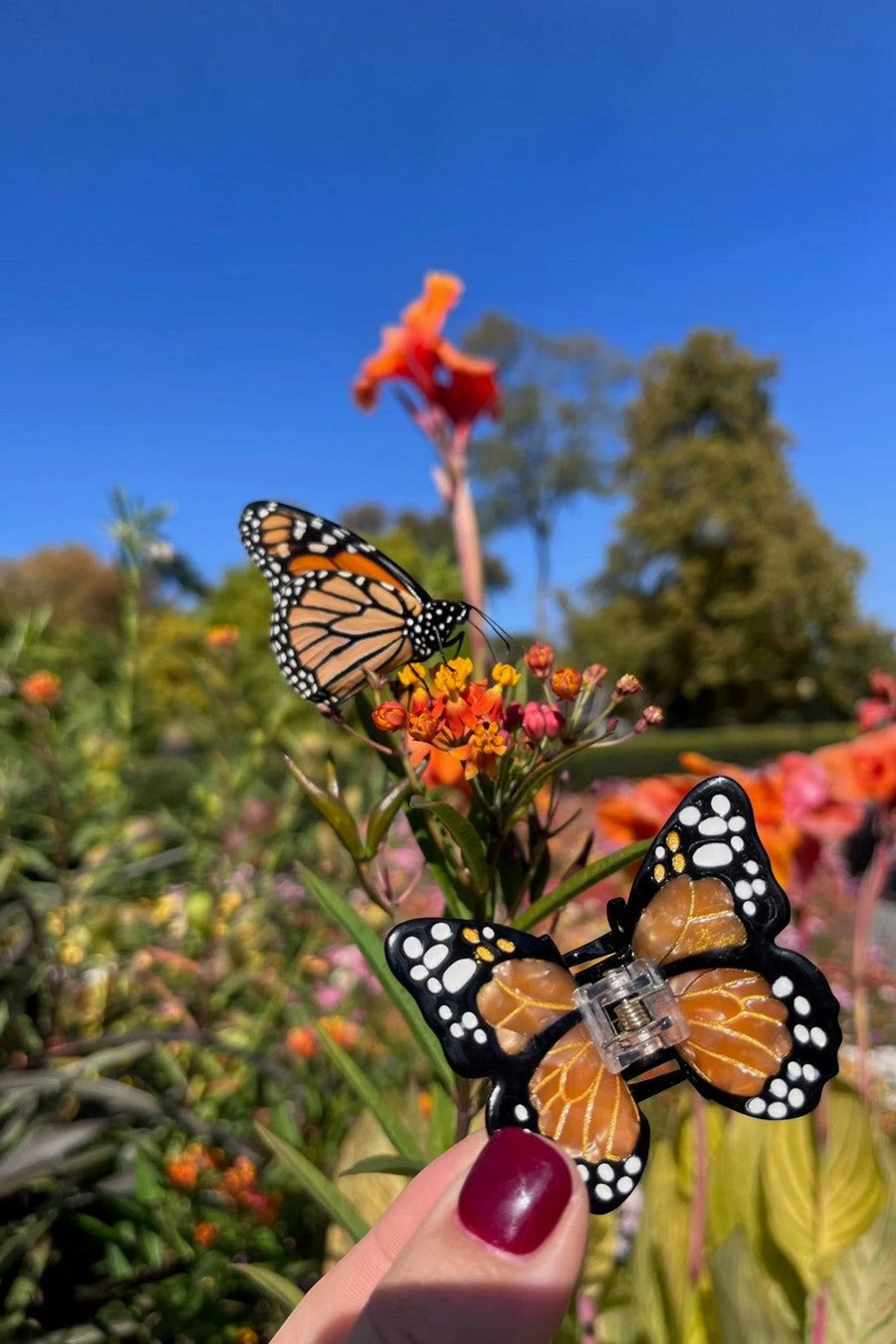 Solar Eclipse Mini Monarch Orange Butterfly Hair Clip – detail