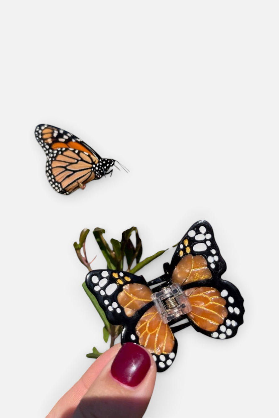 Solar Eclipse Mini Monarch Orange Butterfly Hair Clip – detail