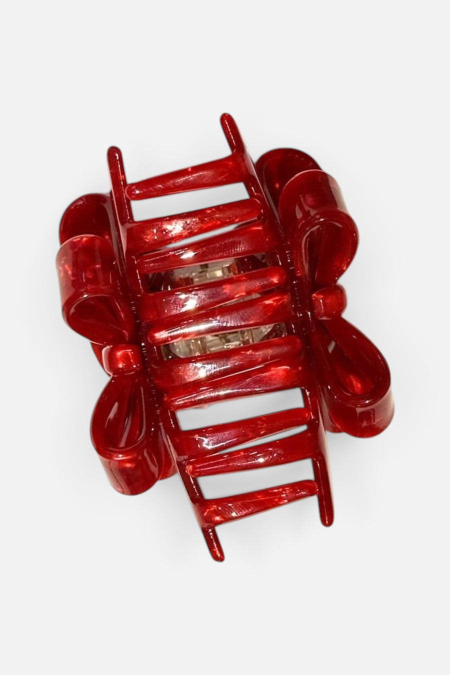 Solar Eclipse Red Bow Acetate Claw Hair Clip – back view