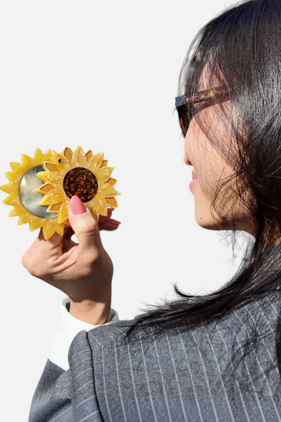Solar Eclipse Sunflower Compact Mirror – back view