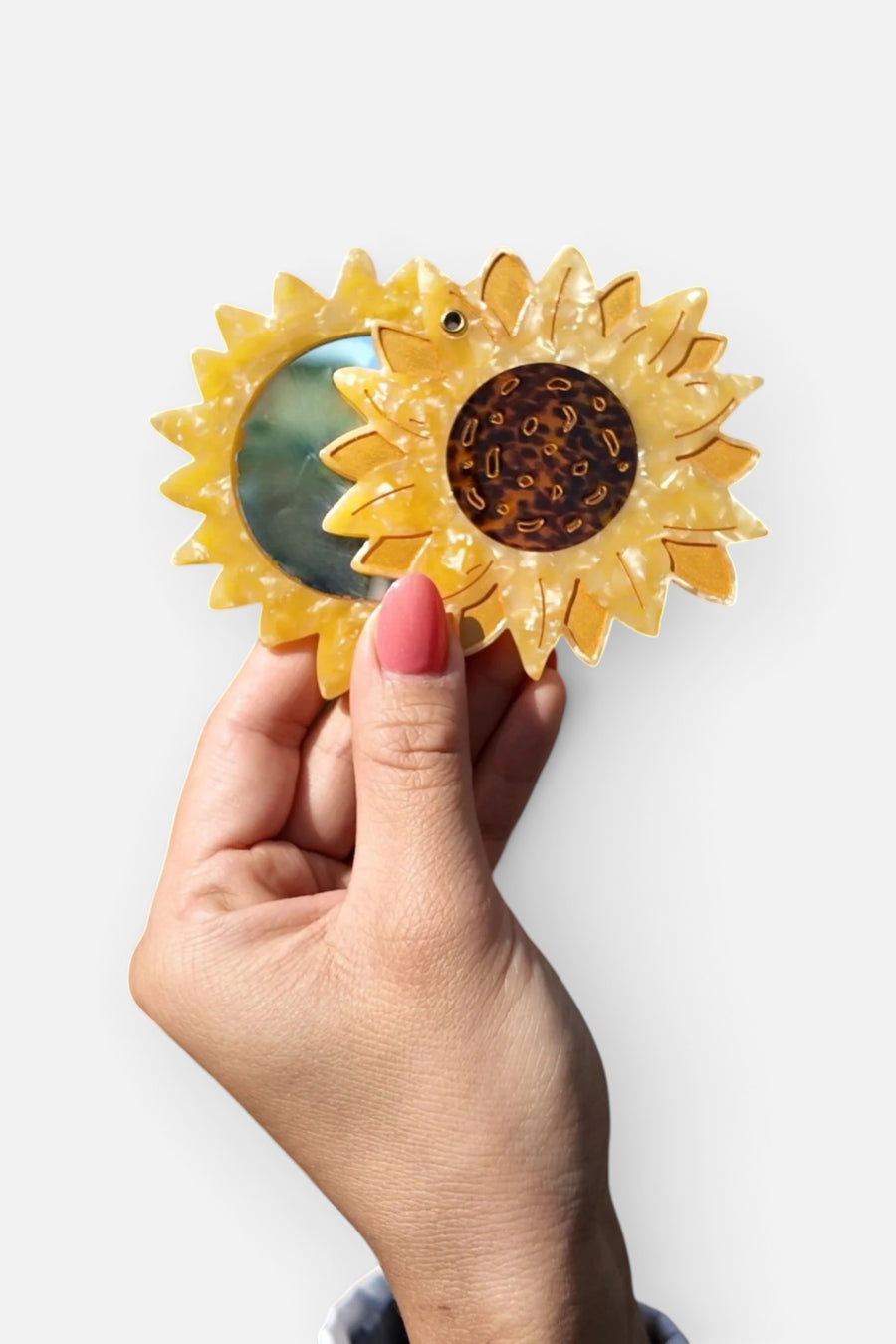 Solar Eclipse Sunflower Compact Mirror – side view