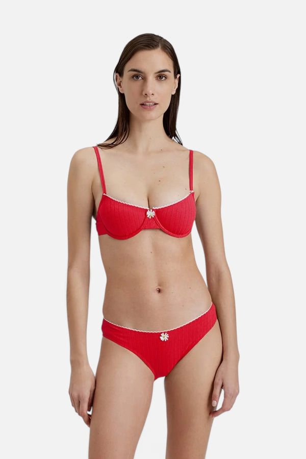Sold & Striped The Daphne Ribbed Bikini Bottom in Lipstick Red