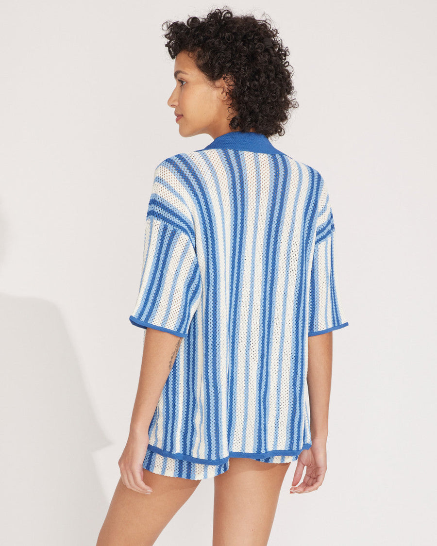 Solid & Striped The Dahlia Top in Marina Blue Stripe – back view