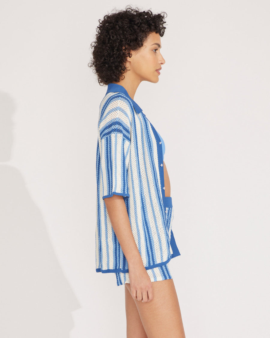 Solid & Striped The Dahlia Top in Marina Blue Stripe – side view