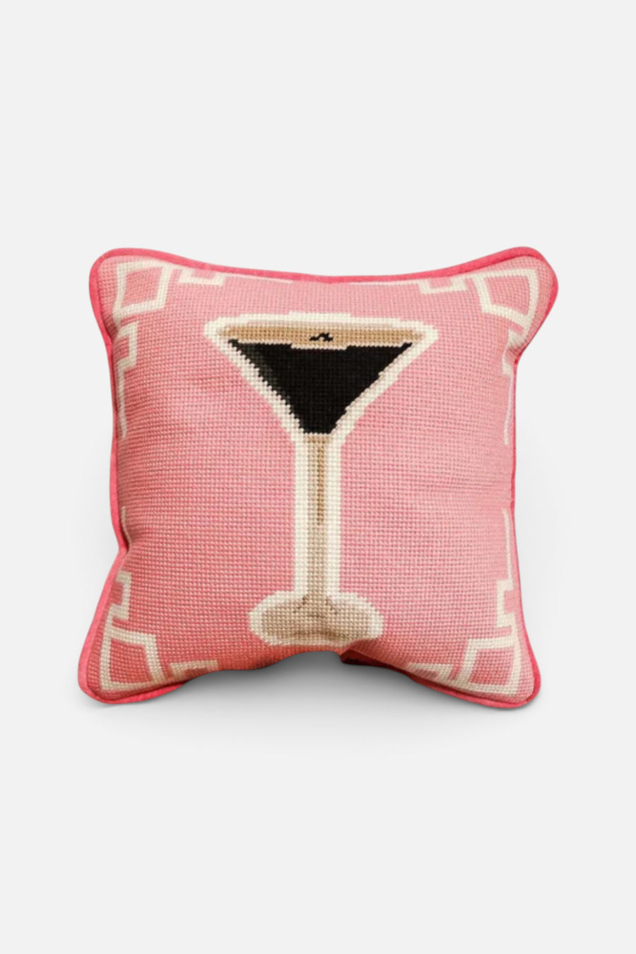 Southern Decorative Espresso Martini Needlepoint Pillow – front view