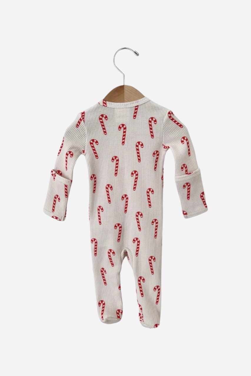 Spearmint Love Candy Cane White Zip Footie – back view
