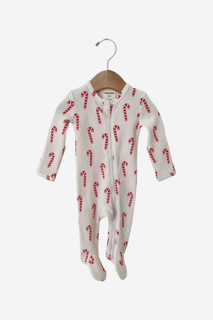 Spearmint Love Candy Cane White Zip Footie – front view