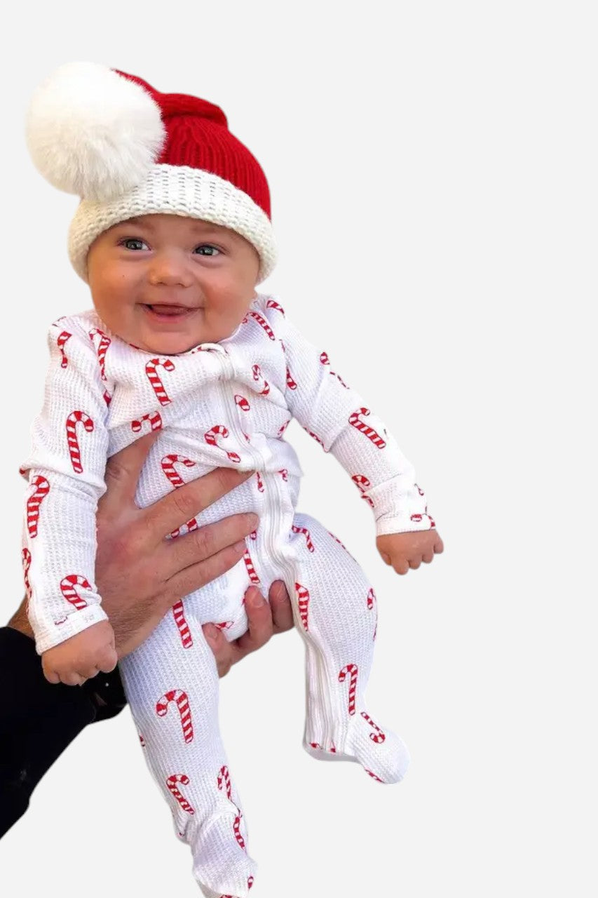 Spearmint Love Candy Cane White Zip Footie – side view