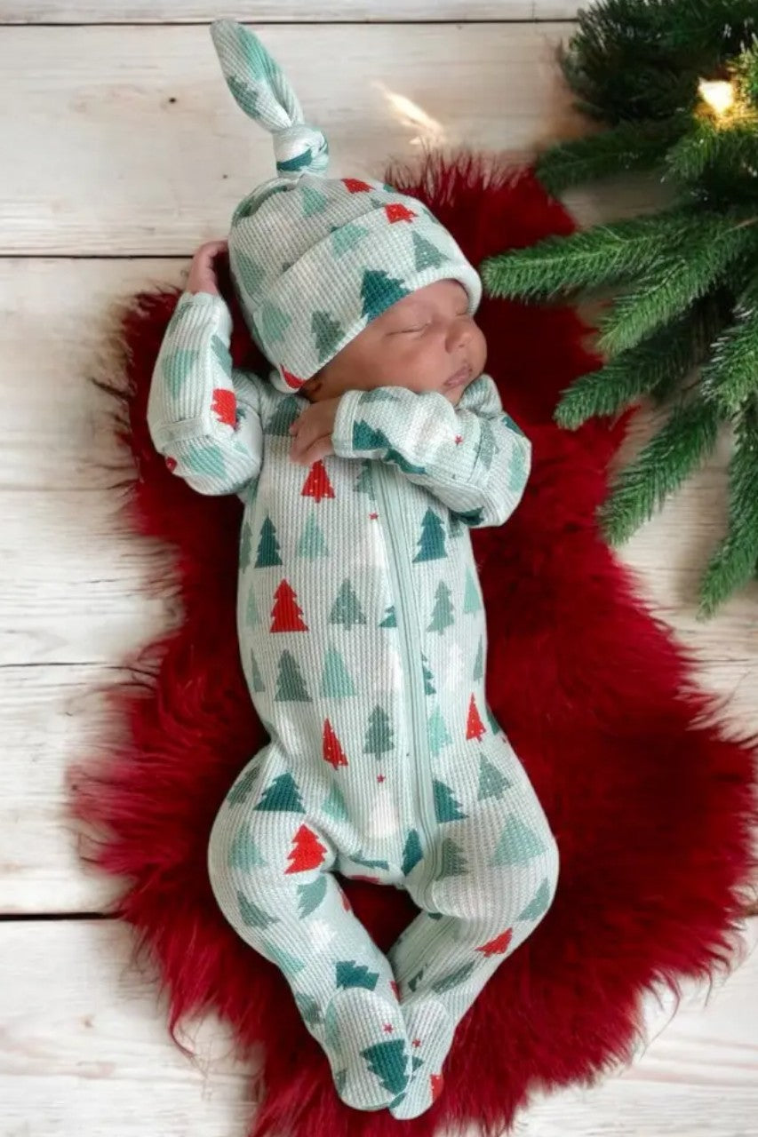 Spearmint Love Festive Firs Zip Footie – back view