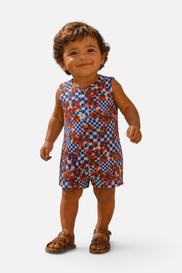 Spearmint Love Shortie Romper in Pomodoro Check