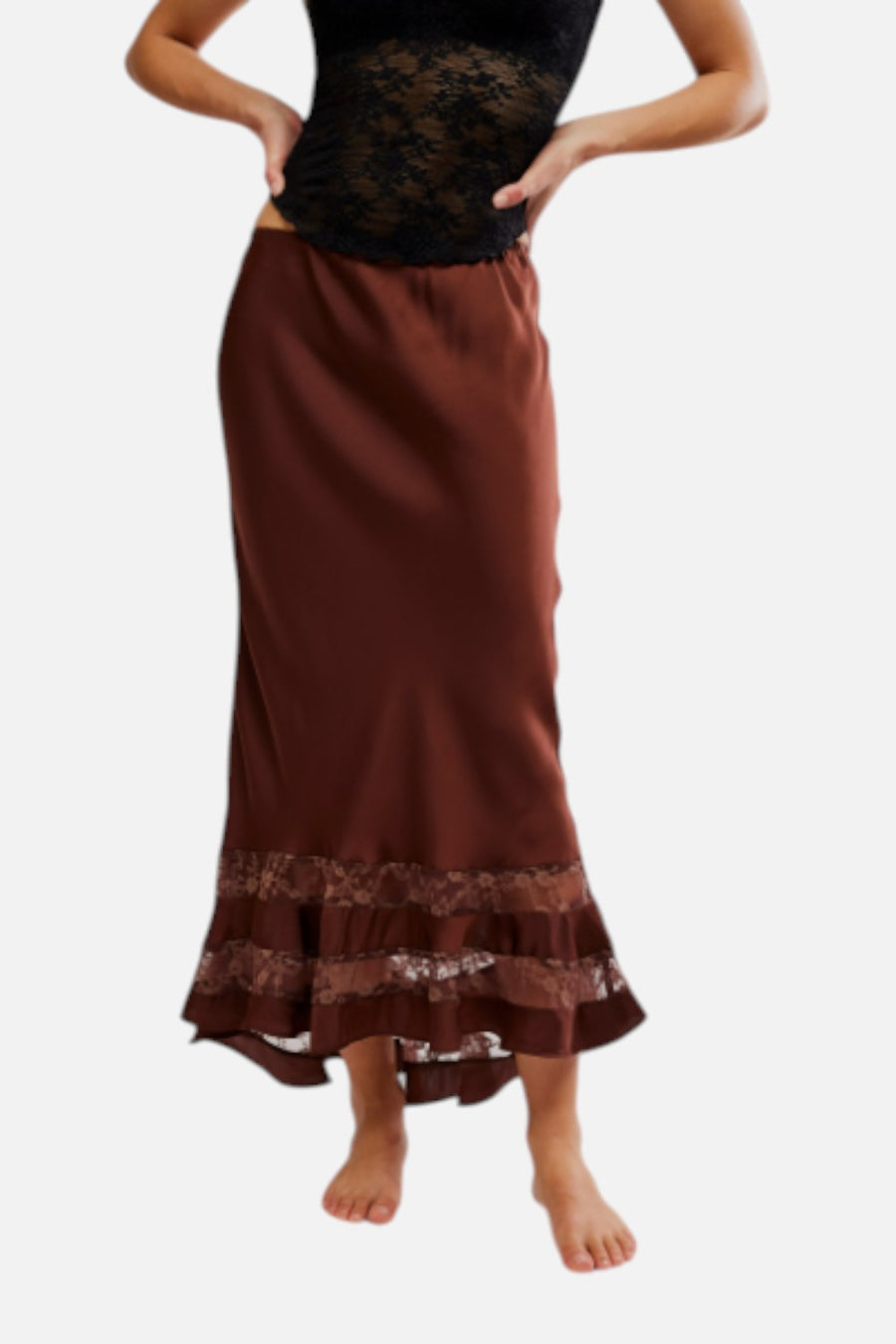 Free People Long Lost Lover Maxi Slip Skirt in Spice
