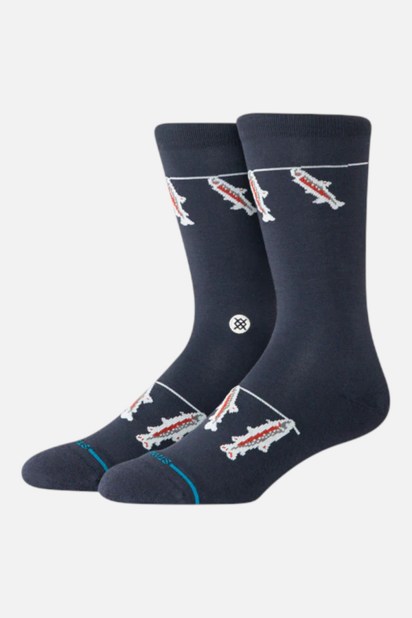 Stance Gone Fishin Crew Sock in Navy- Large