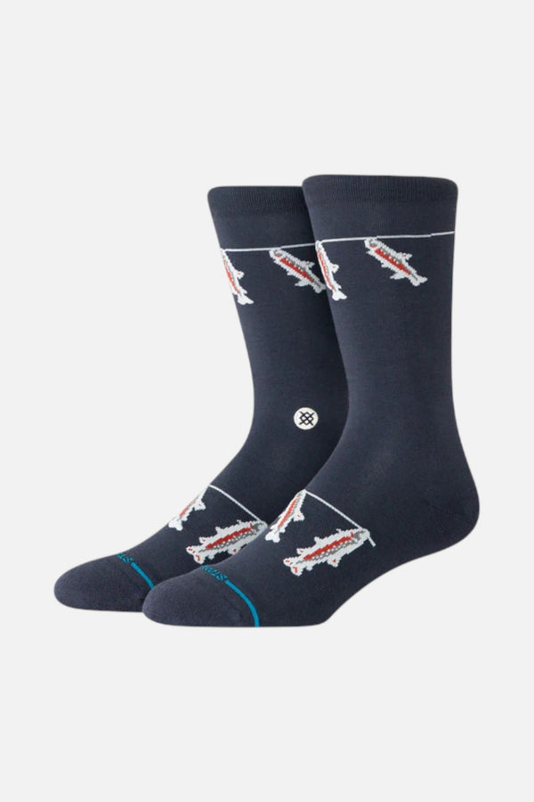 Stance Gone Fishin Crew Sock in Navy- Large