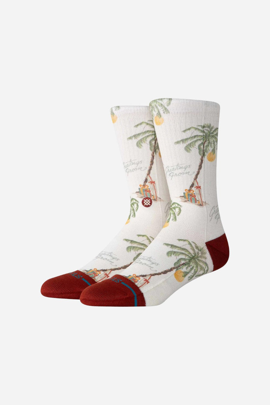 Stance Greetings From Crew Socks in Canvas – front view