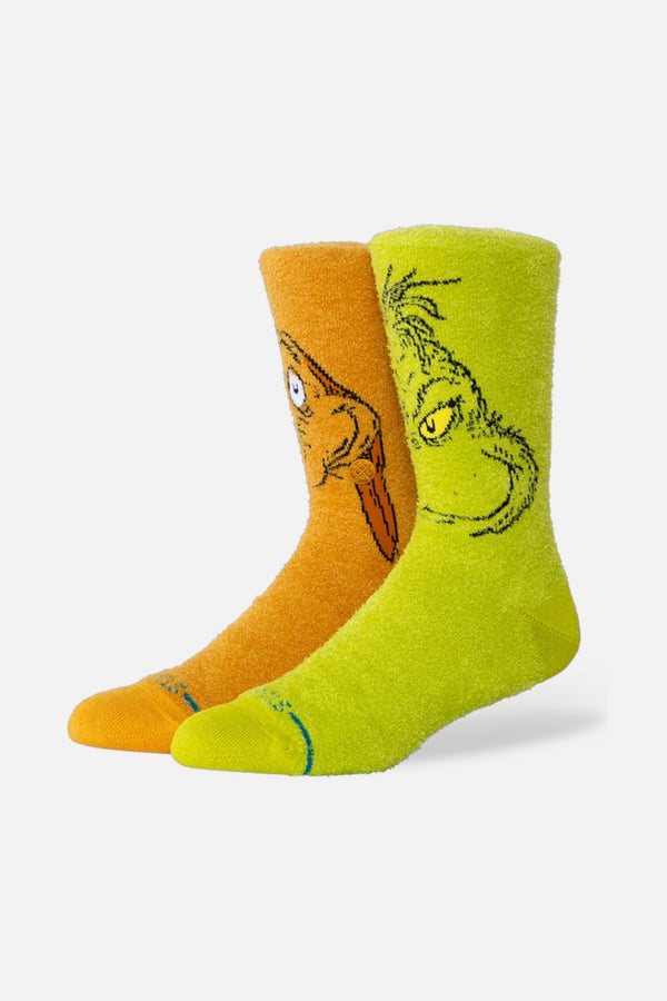 Stance Grinch And Max Fuzzy Crew Sock in Green- Large