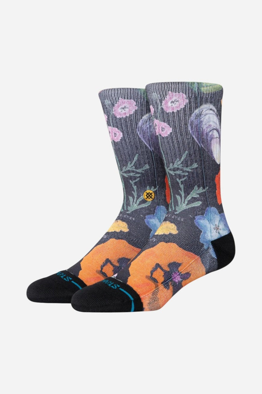 Stance Lucias Floral Crew Socks in Black – side view