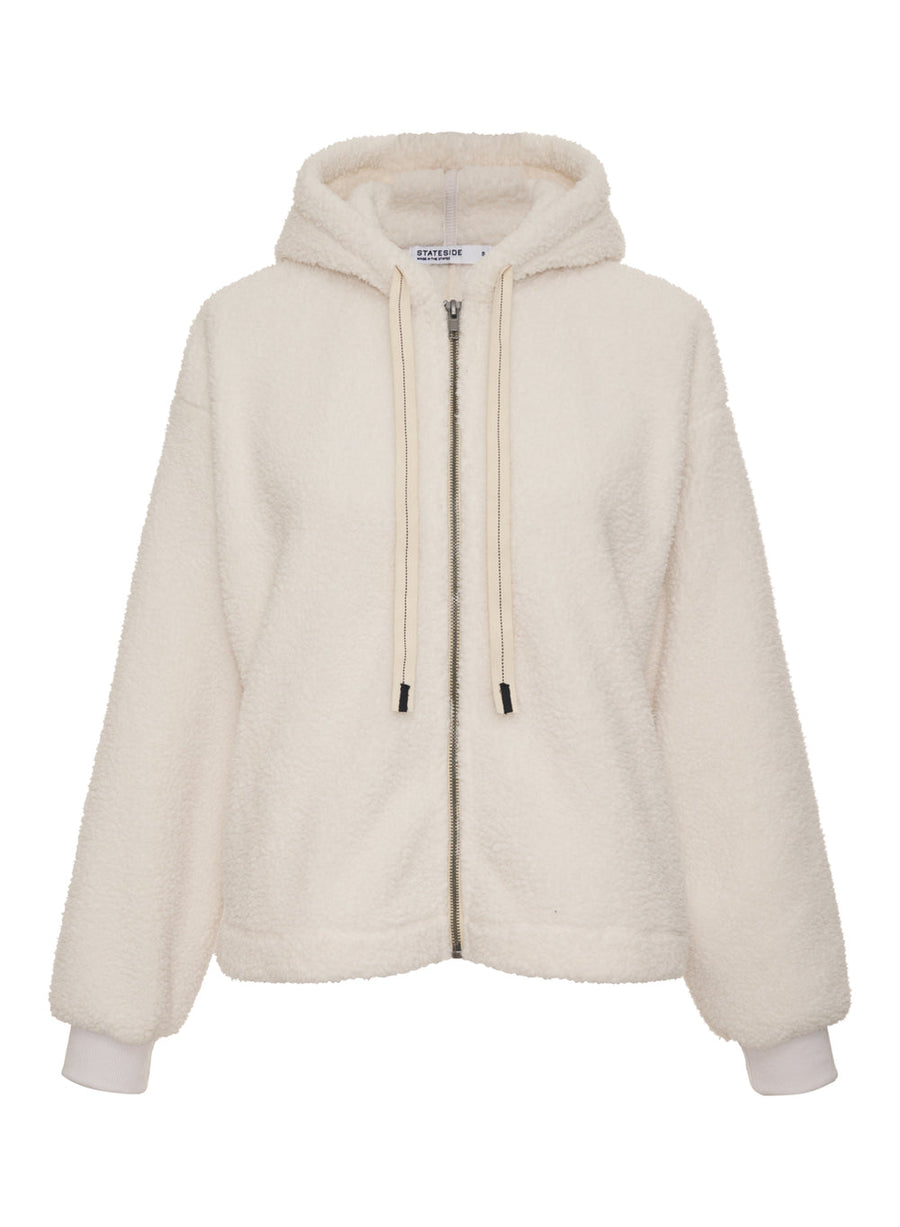 Stateside Double Face Sherpa Hooded Zip Jacket in Cream – alternate