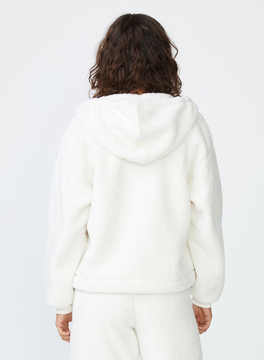 Stateside Double Face Sherpa Hooded Zip Jacket in Cream – flat lay