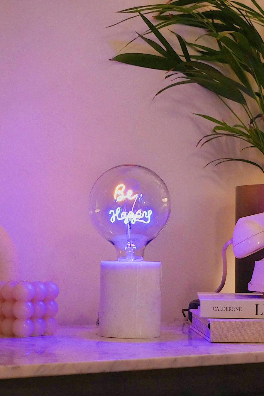 Steepletone UK Ltd Be Happy Text Bulb & Table Lamp in Black – side view