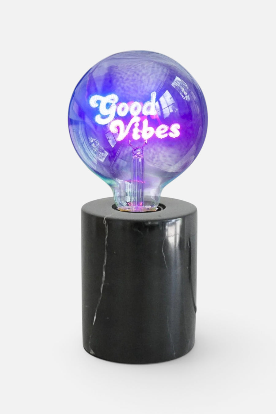 Steepletone UK Ltd Good Vibes Text Bulb & Table Lamp in Black – front view