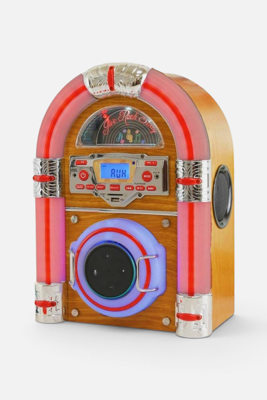 Steepletone UK LTD Jive Rock Retro Mini Jukebox in Light Oak – back view