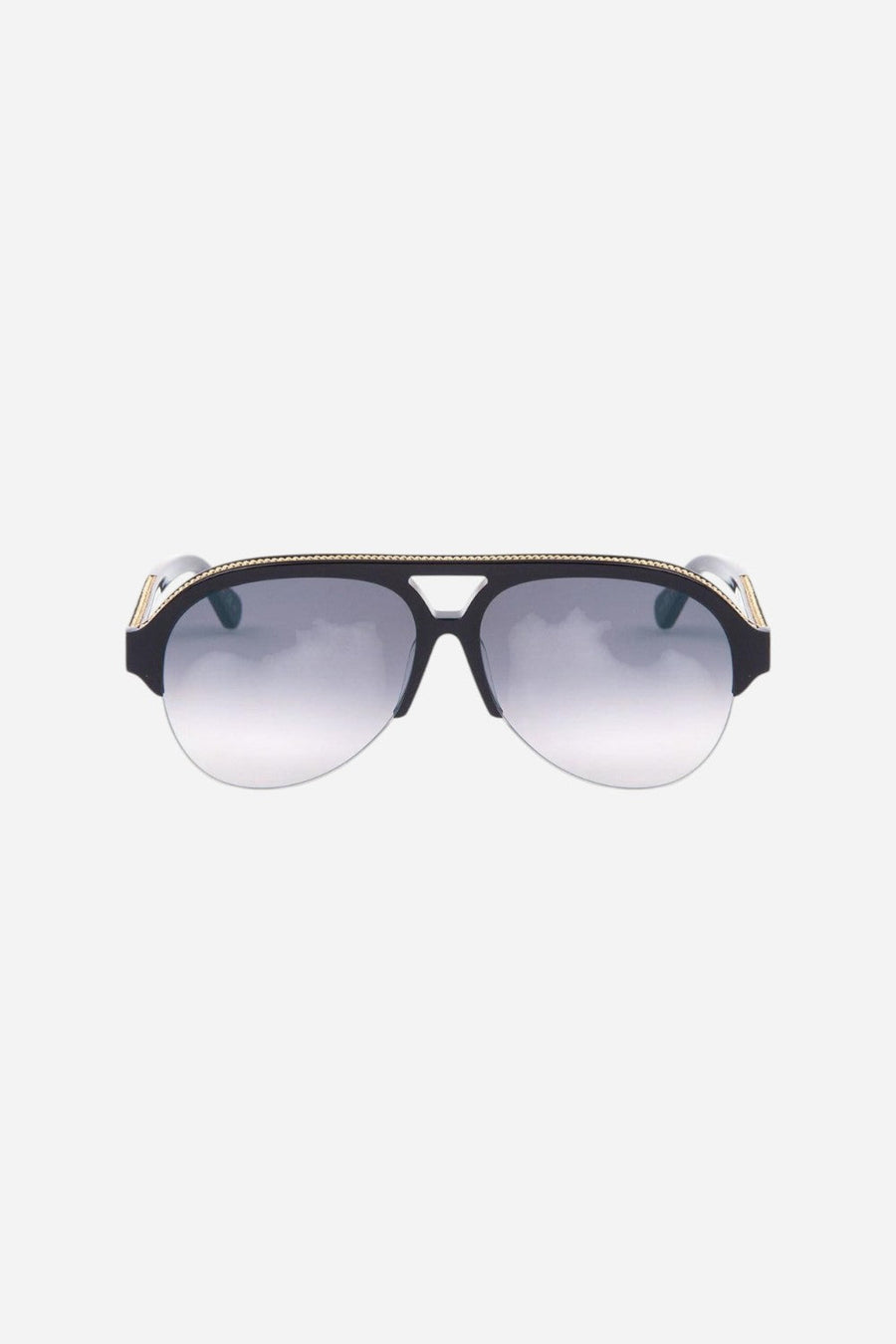 Stella McCartney Pilot Sunglasses, Black with Gold Trim – back view
