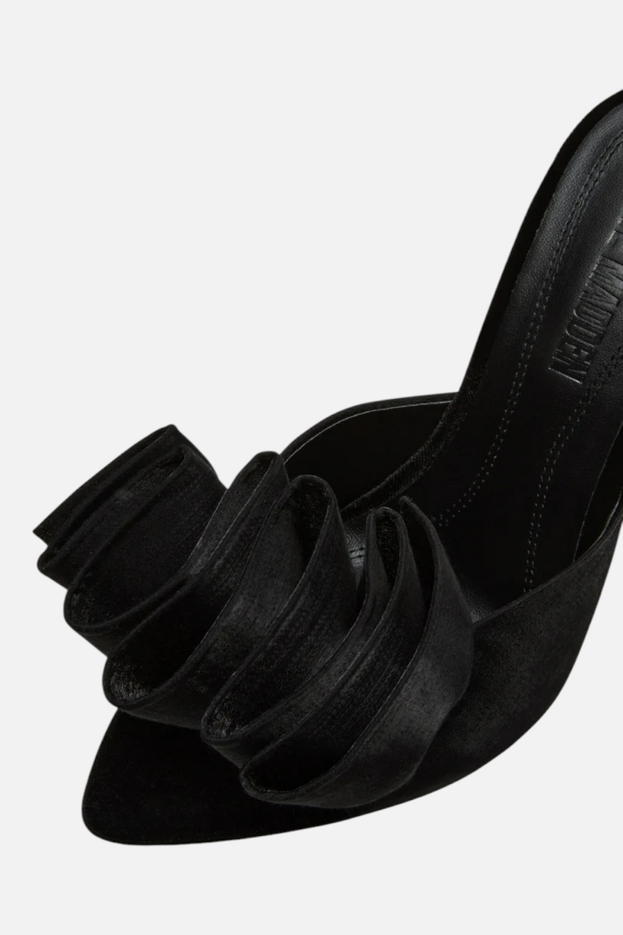 Steve Madden Affinity Heel in Black Satin – back view