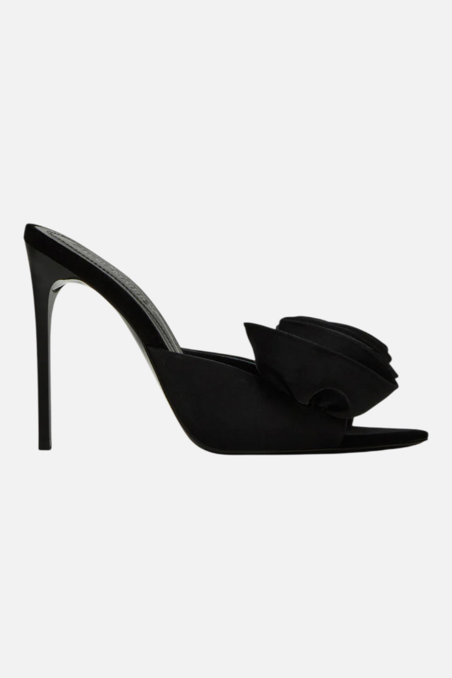 Steve Madden Affinity Heel in Black Satin – front view