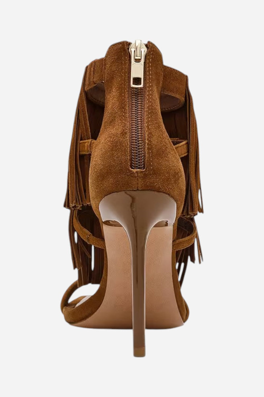 Steve Madden Fringzy Suede Dress Sandal in Chestnut – side view