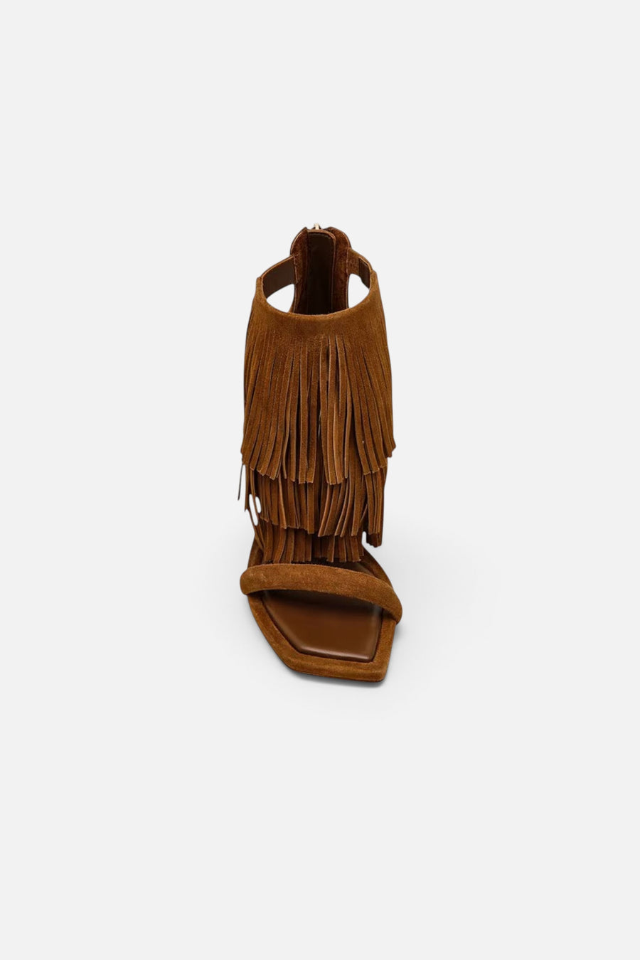 Steve Madden Fringzy Suede Dress Sandal in Chestnut – three-quarter view