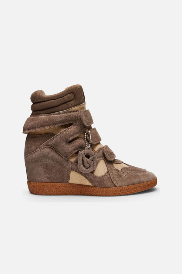 Steve Madden Mavis High-Top Wedge Sneaker in Taupe Suede