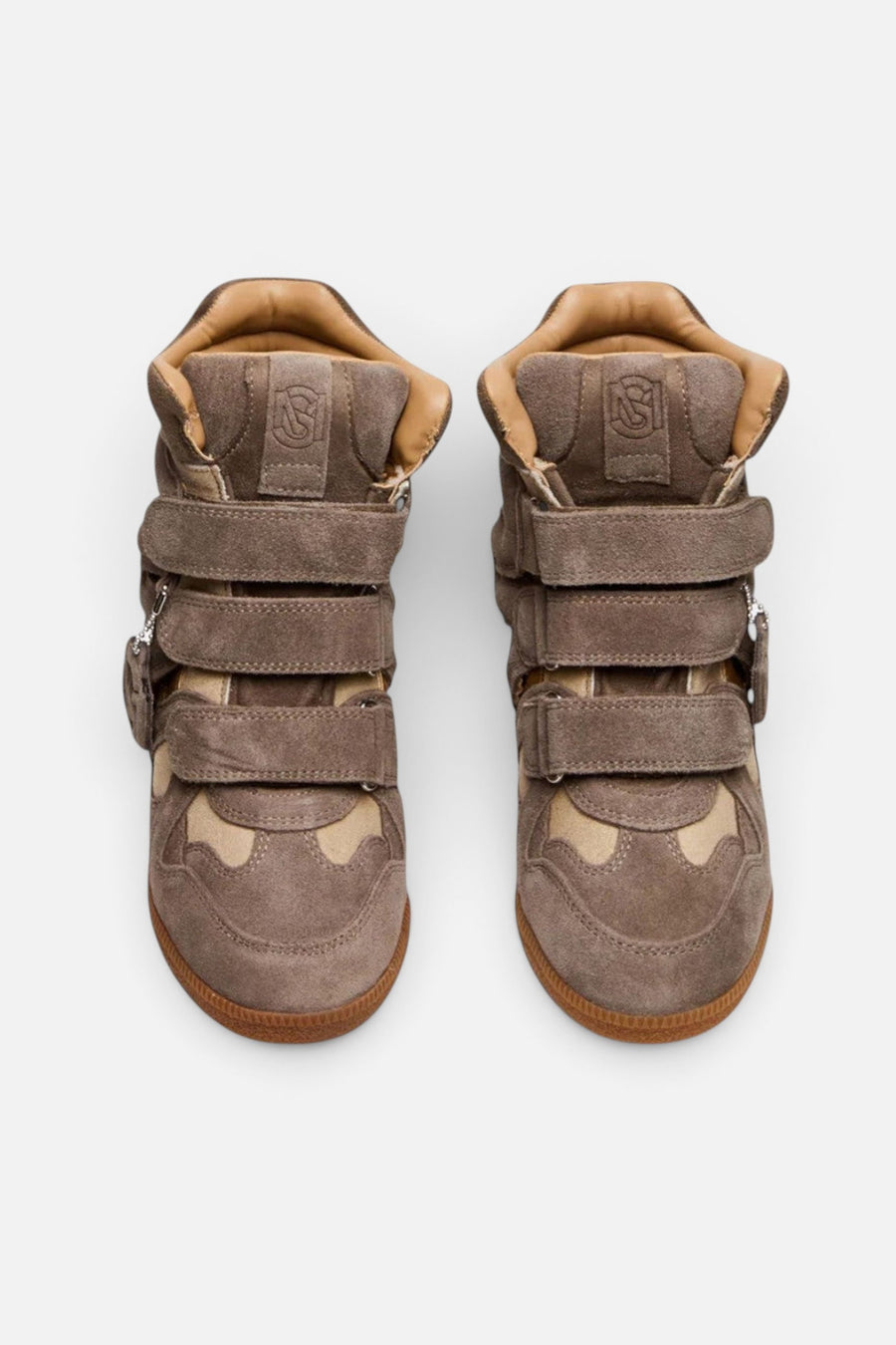Steve Madden Mavis High-Top Wedge Sneaker in Taupe Suede – side view
