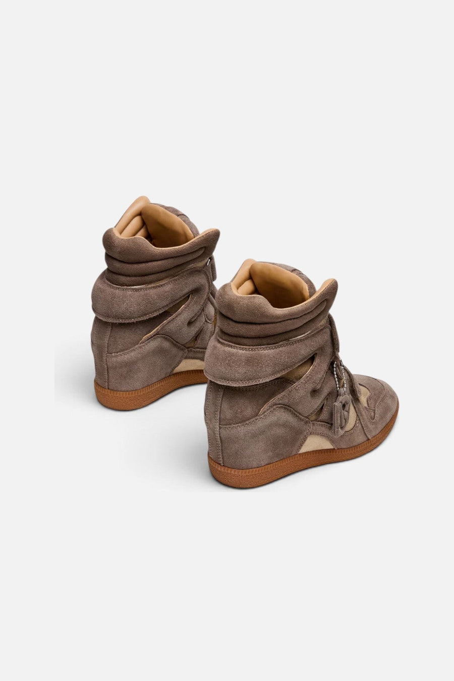 Steve Madden Mavis High-Top Wedge Sneaker in Taupe Suede – side view