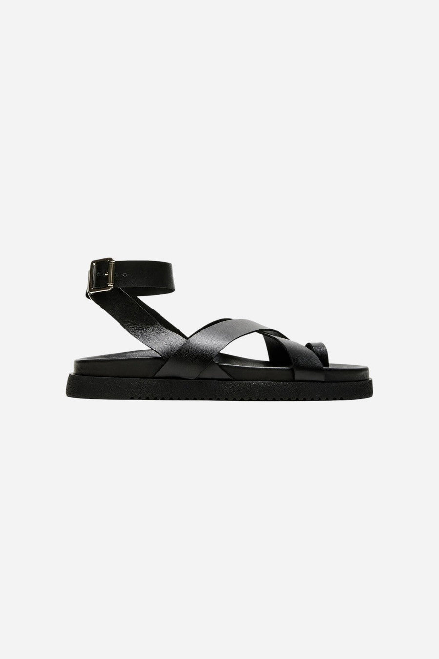 Steve Madden Mira Black Leather Sandal – front view