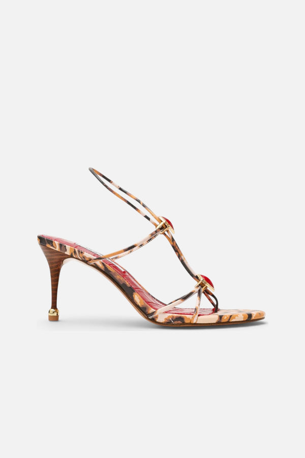 Steve Madden Ramos-Stone Heeled Sandal in Red and Brown Print