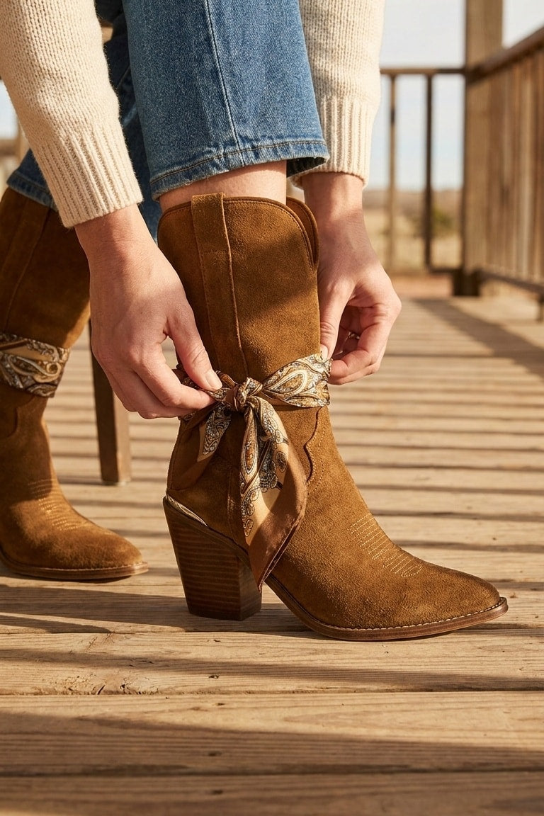 Steve Madden Sally Scarf Boot in Chestnut – on model