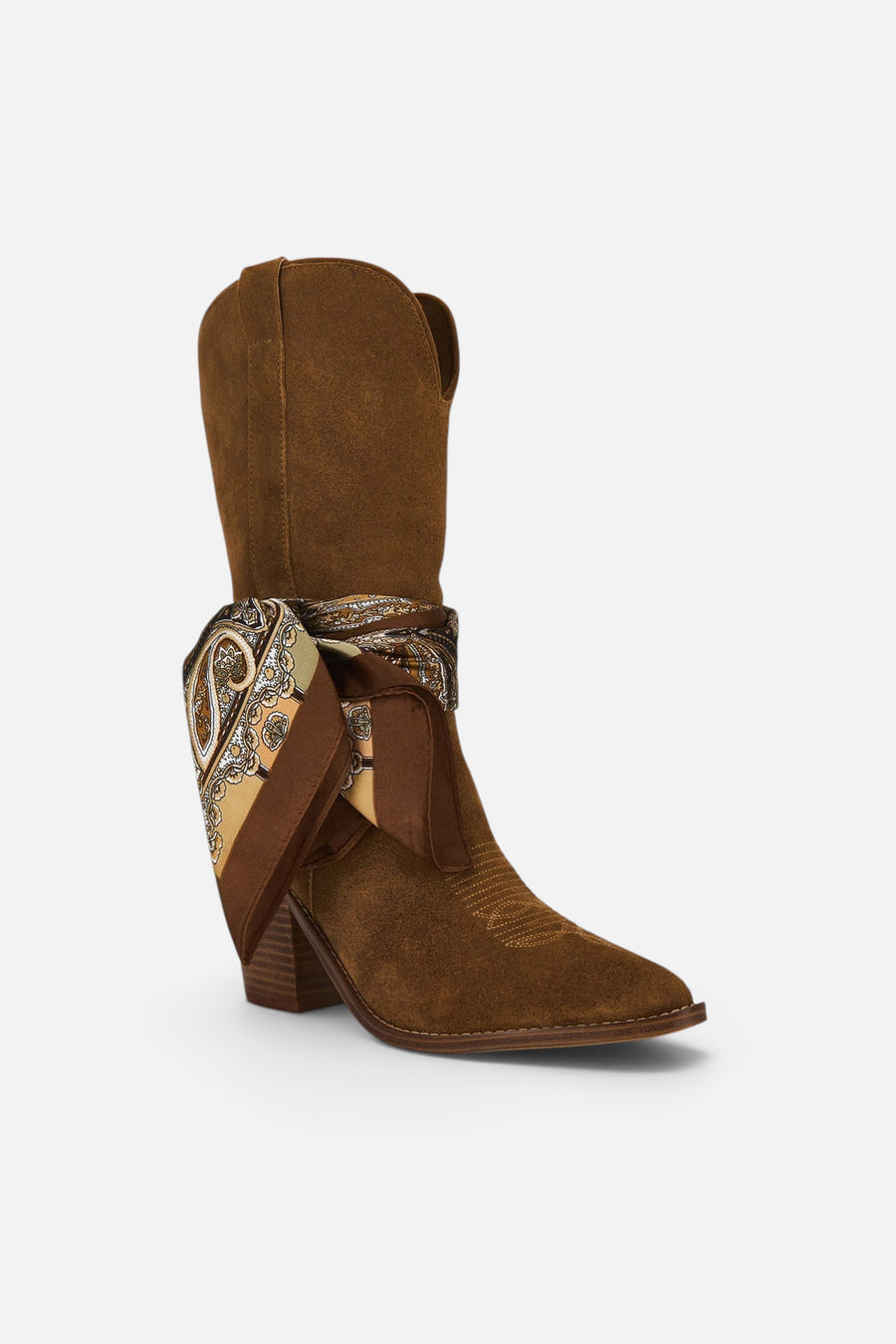 Steve Madden Sally Scarf Boot in Chestnut – three-quarter view