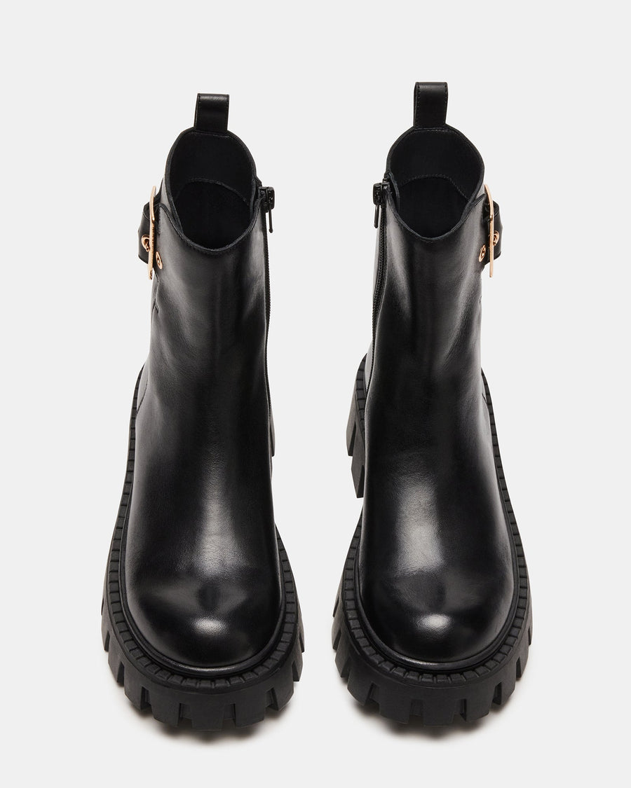 Steve Madden Samera Booties in Black Leather – flat lay