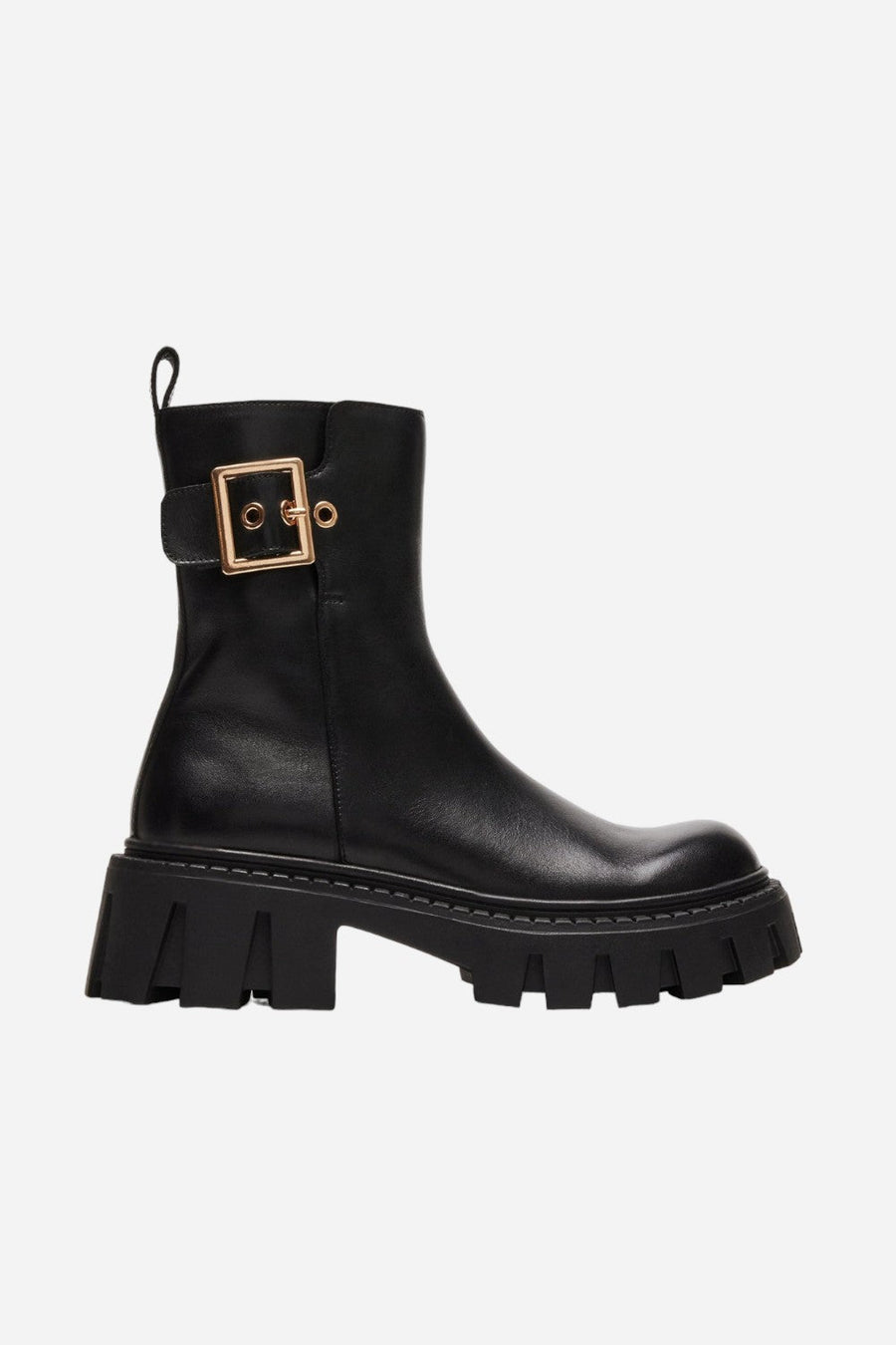 Steve Madden Samera Booties in Black Leather – front view