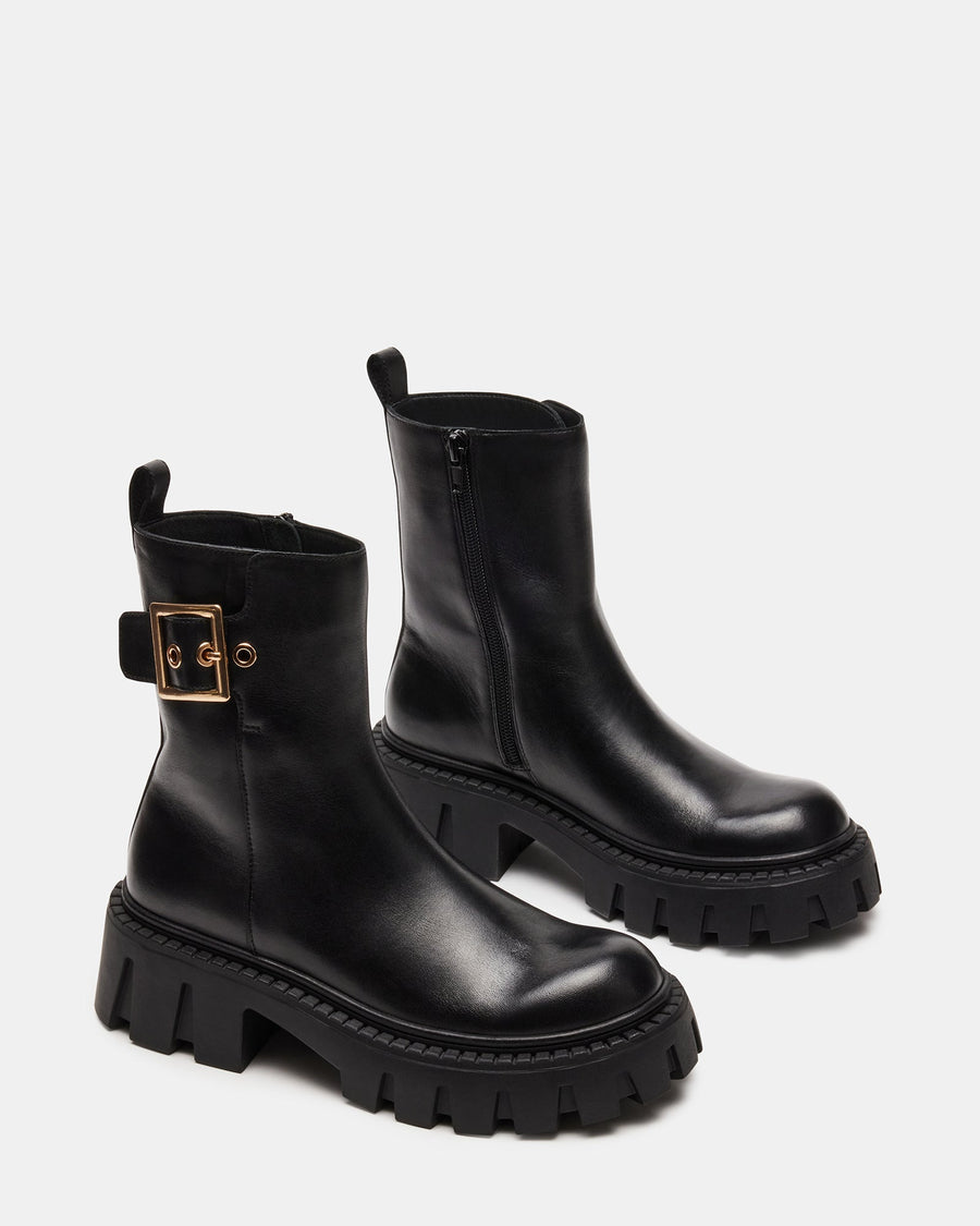 Steve Madden Samera Booties in Black Leather – side view