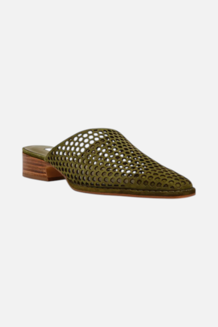 Steve Madden Women's Dessa Perforated Mule in Olive Suede – back view