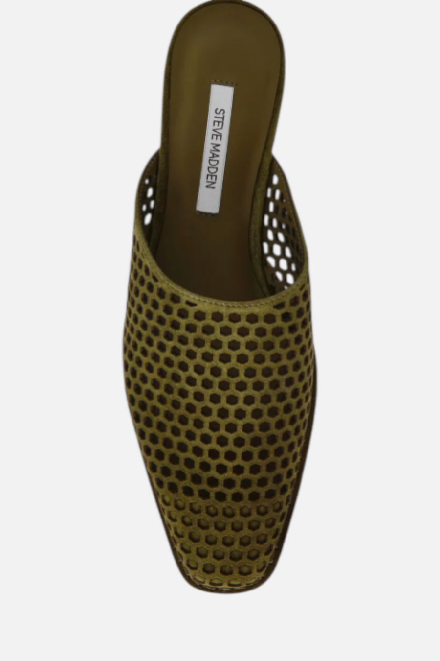 Steve Madden Women's Dessa Perforated Mule in Olive Suede – detail